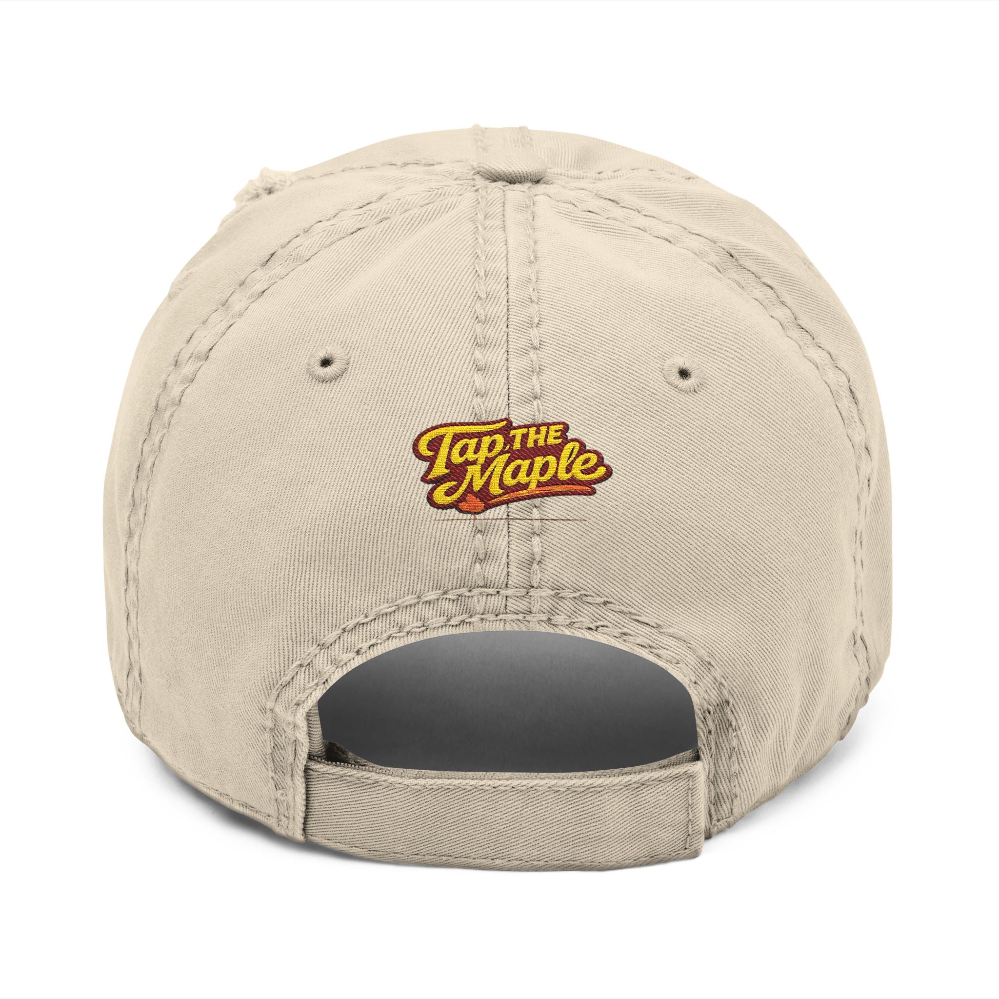 Distressed Hat with Embroidered Maple Syrup Bucket — 'Tap the Maple' Vintage Dad Cap