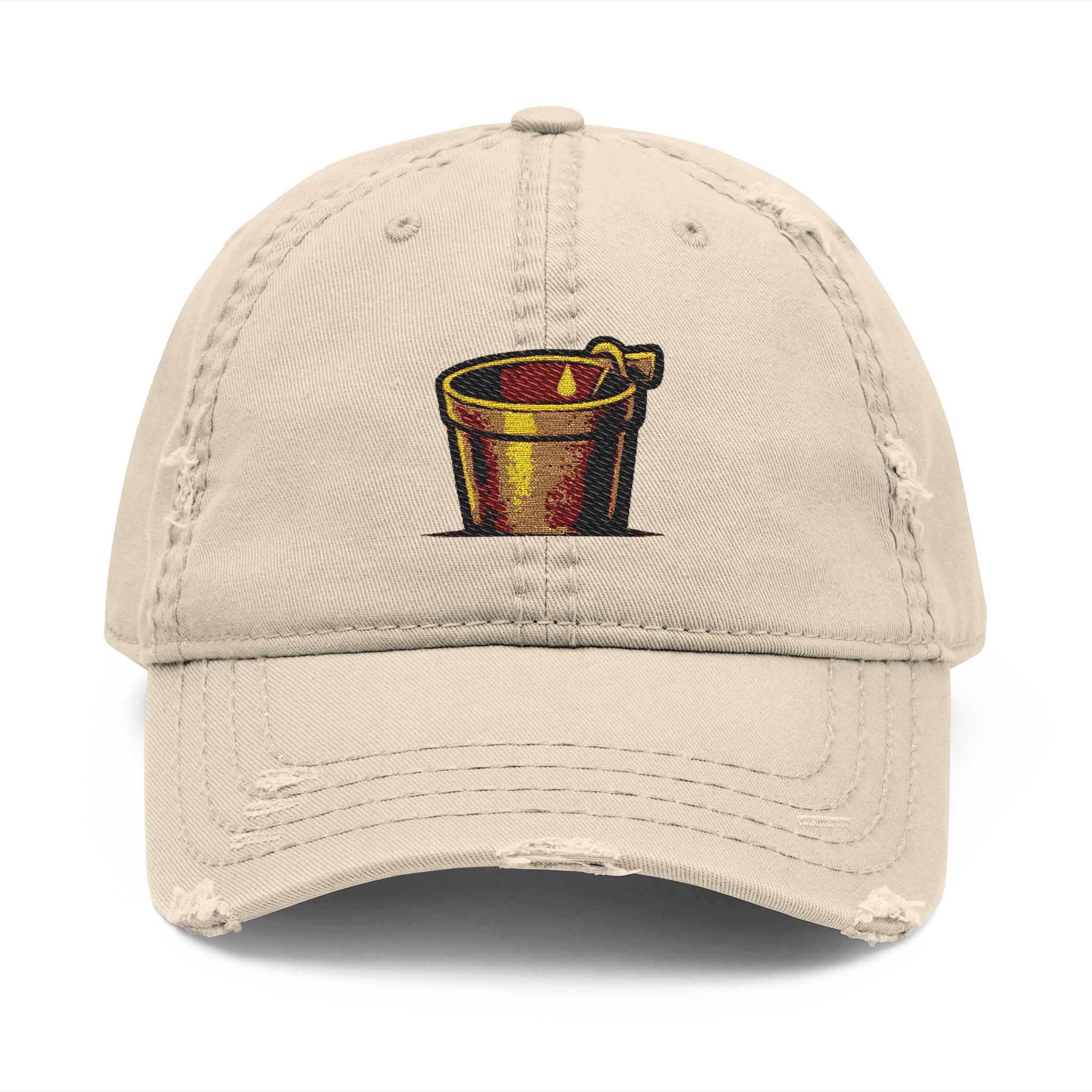 Distressed Hat with Embroidered Maple Syrup Bucket — 'Tap the Maple' Vintage Dad Cap