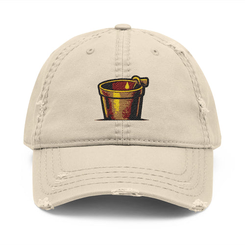 Distressed Hat with Embroidered Maple Syrup Bucket — 'Tap the Maple' Vintage Dad Cap
