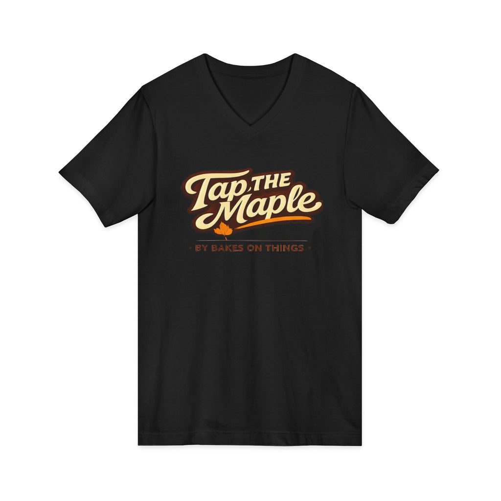 Tap the Maple V-Neck Tee — Retro Logo Maple Syrup Shirt