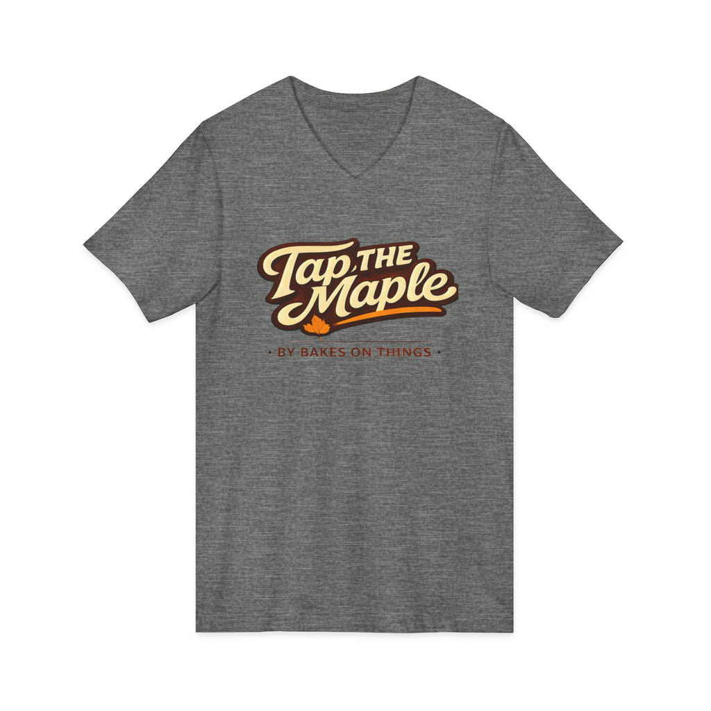 Tap the Maple V-Neck Tee — Retro Logo Maple Syrup Shirt
