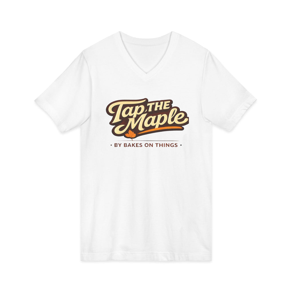 Tap the Maple V-Neck Tee — Retro Logo Maple Syrup Shirt