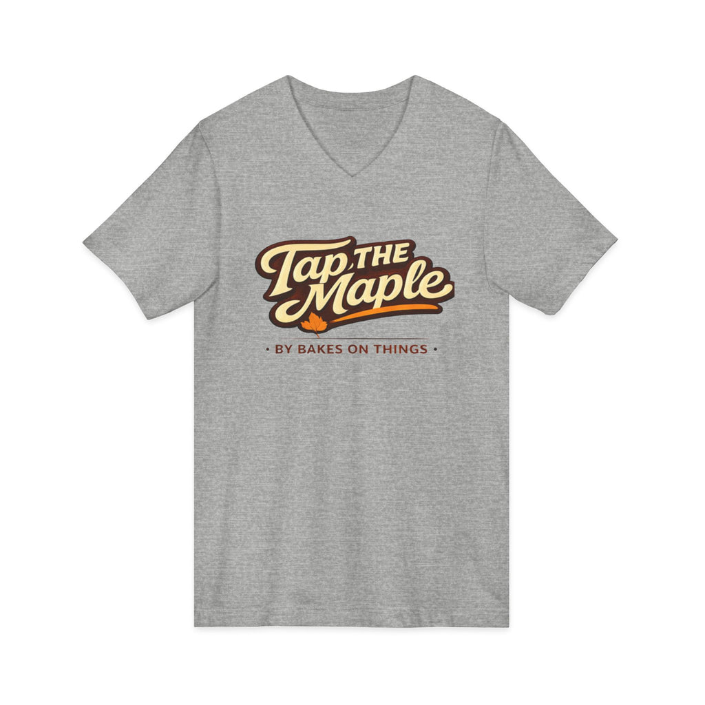 Tap the Maple V-Neck Tee — Retro Logo Maple Syrup Shirt