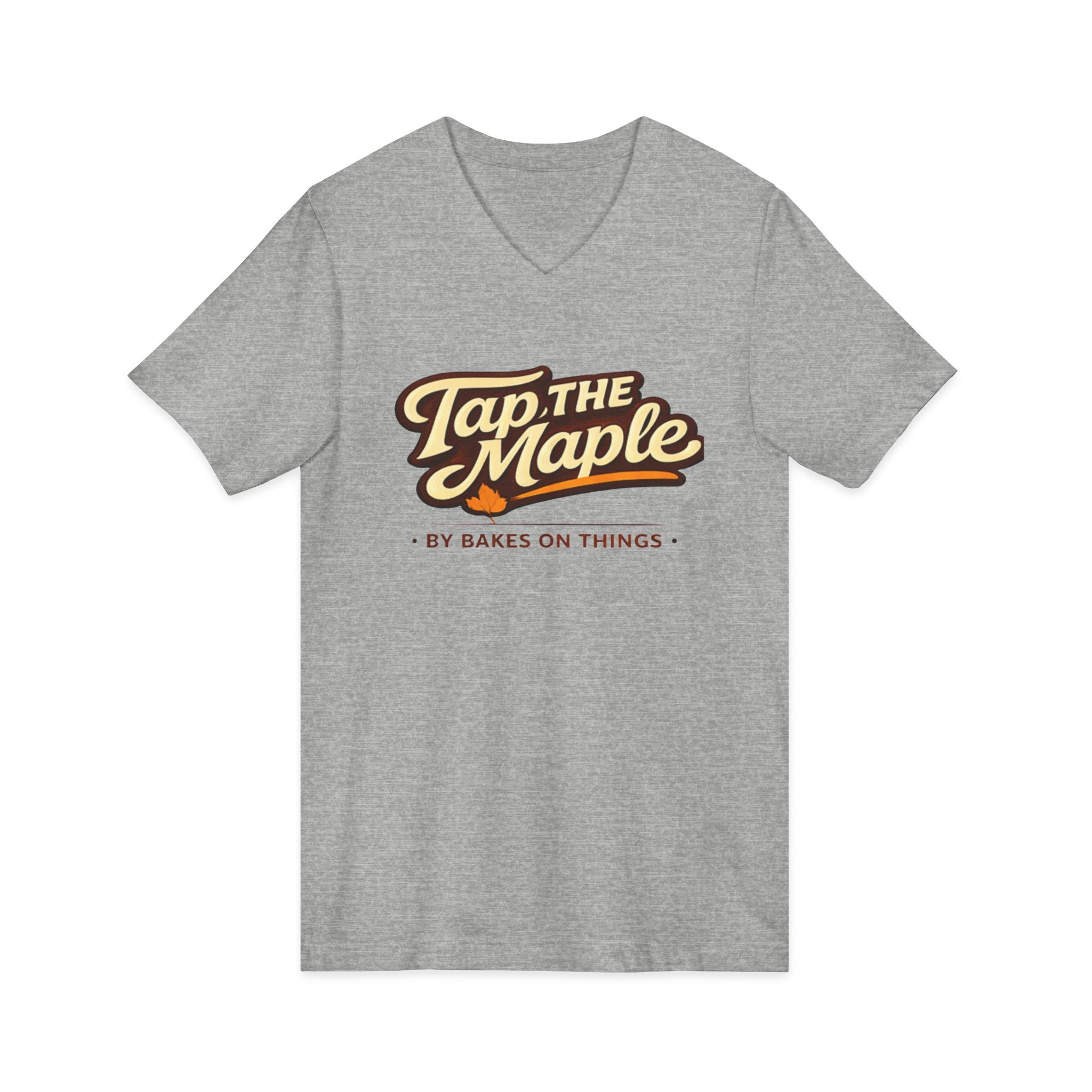 Tap the Maple V-Neck Tee — Retro Logo Maple Syrup Shirt