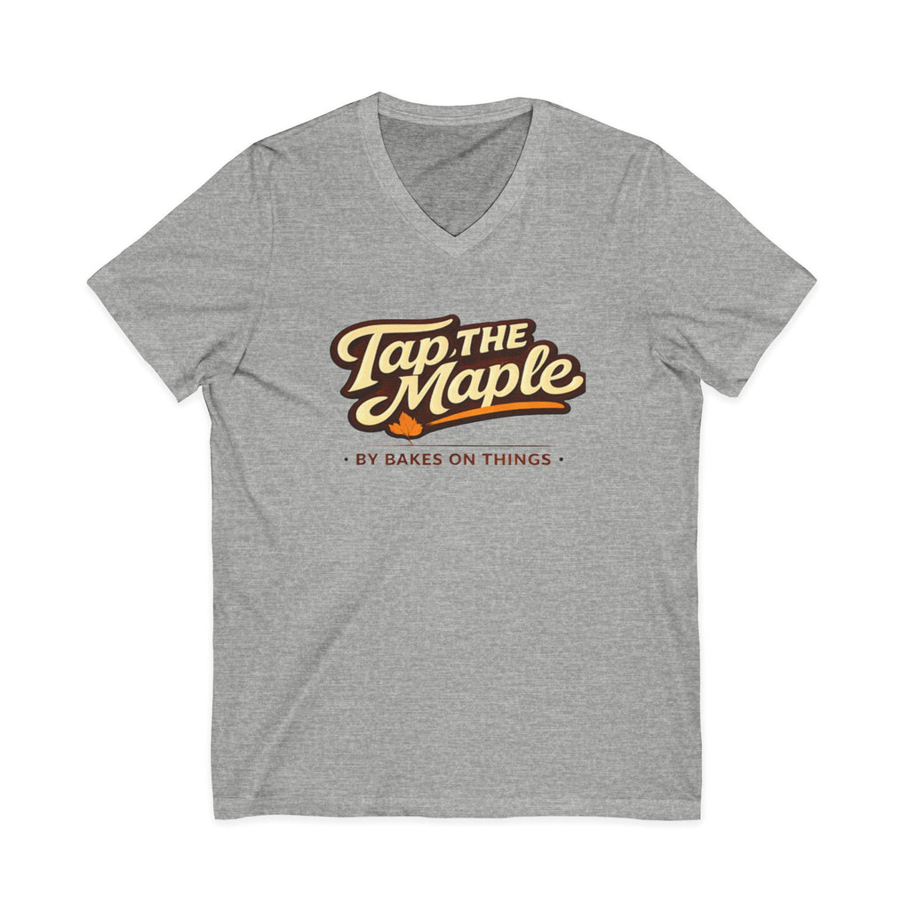 Tap the Maple V-Neck Tee — Retro Logo Maple Syrup Shirt